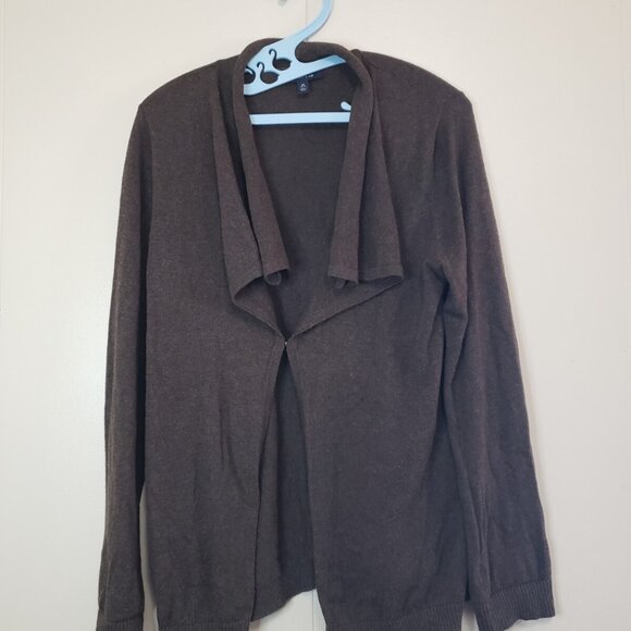 Lands' End Sweaters - Lands End Women M Cardigan Gray Hook Closure Cotton Cashmere Blend Draped Collar
